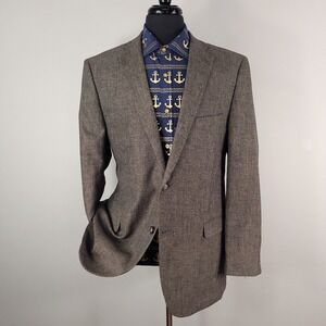 Made Cam Newton Blazer Mens 44L Brown Wool Blend Micro Check Sport Coat Jacket